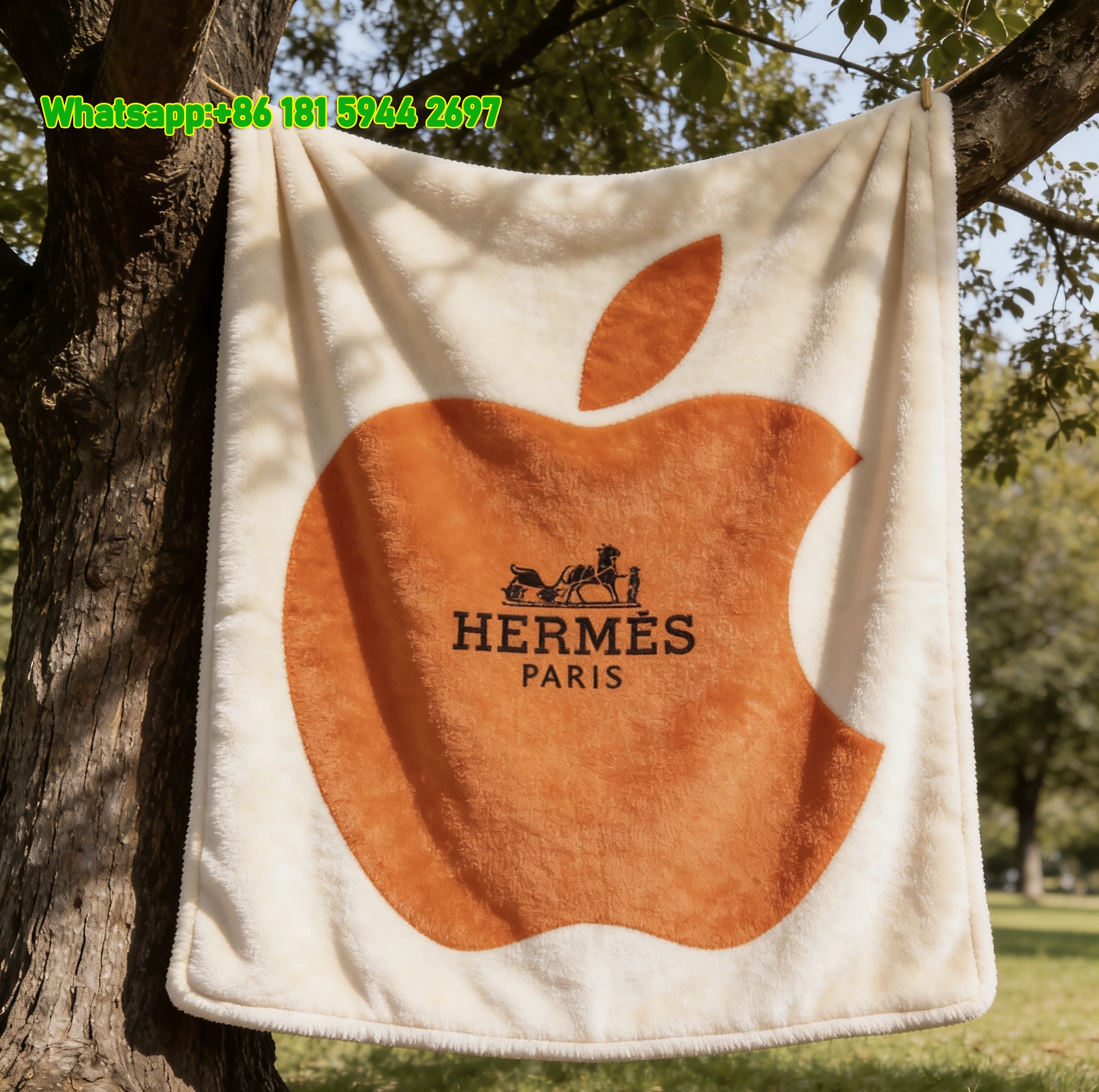 Hermès Leather Texture Apple Flannel Fleece Throw Blanket IMG_5006